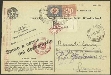 Regno - Segnatasse - Atto Giudiziario raccomandato