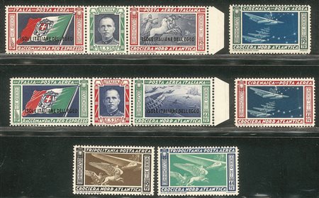 Colonie - Emissioni generali - 1933 - Crociera Aerea del Decennale - Trittico + le due serie Cirenaica e Tripolitania (28/29 + 18/19 + 28/29)