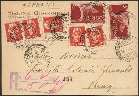 Repubblica - Cartolina espresso affrancata con cinque 60 cent (539 Luogotenenza)