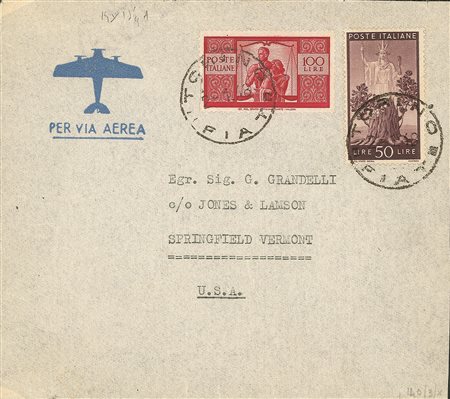 Repubblica - Aerogramma affrancato con 50 lire + 100 lire Democratica (564 + 565)