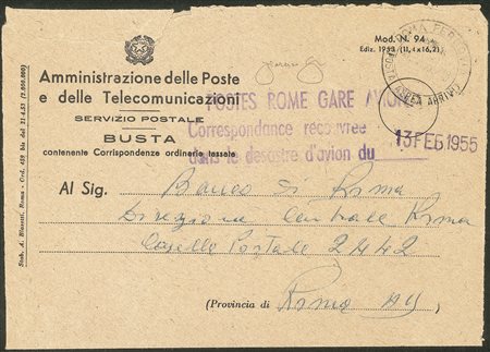 Repubblica - 1955 - Busta di servizio delle Poste con timbro 'posta recuperata'