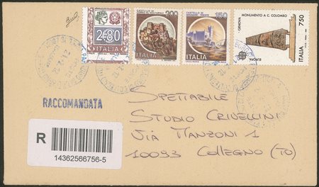 Repubblica - Raccomandata affrancata con 2,80 € (2739) con dentellatura fortemente spostata