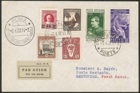 Vaticano - Volo Vaticano Amsterdam (Longhi 3642) - aerogramma da Città del Vaticano del 5.4.37