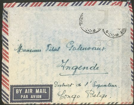 Europa e Oltremare - Belgio - 1955 - Bruxelles Leopoldville - aerogramma per il Congo con timbro 'posta recuperata'