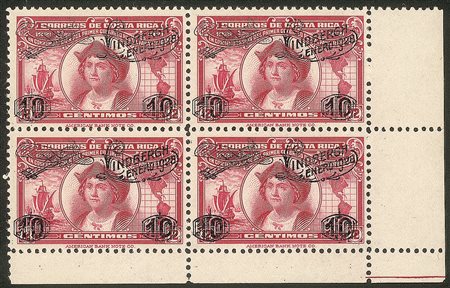 Europa e Oltremare - Costa Rica - 1928 - Quartina del 10 centimos soprastampato Lindbergh (Scott 147)
