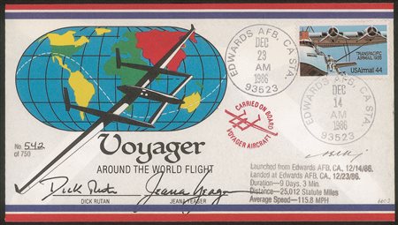 Europa e Oltremare - Stati Uniti D'America - Volo Voyager 1986 - Aerogramma del volo