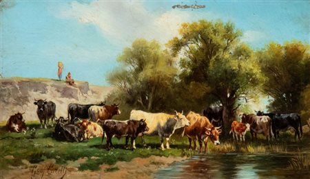CONSALVO CARELLI (Napoli 1818 - 1900), Armenti al pascolo
