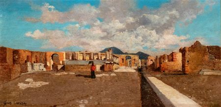 GIUSEPPE LAEZZA (Napoli 1835 - 1905), Paesaggio con le rovine di Pompei, 