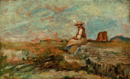 ANTONIO FONTANESI (Reggio nell'Emilia 1818 - Torino 1882), Bozzetto per il quadro "L' attesa"