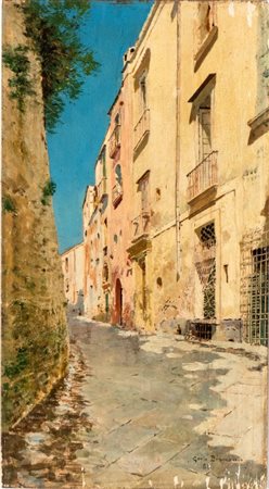 CARLO BRANCACCIO (Napoli 1861 - 1920), Veduta di strada con abitazioni, 1885