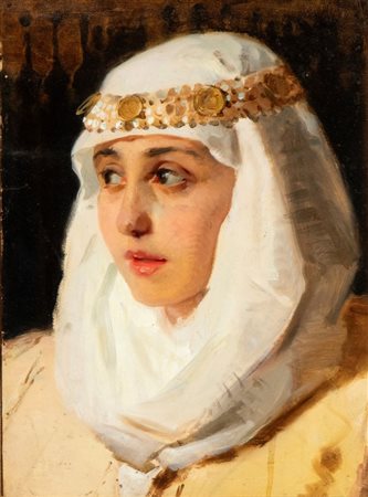 LODOVICO POGLIAGHI (Milano 1857 - Sacro Monte di Varese 1950), Ritratto femminile in costume orientale