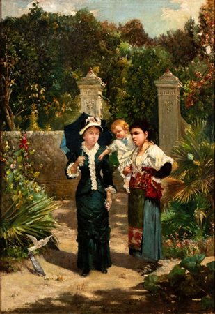 SCOGNAMIGLIO (XIX secolo), Donne a passeggio in un giardino, 1880