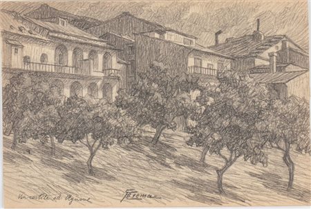 GIOVANNI BATTISTA CREMA (Ferrara 1883 - Roma 1964), Un cortile ad Agnone