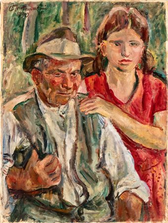 LUIGI MONTANARINI (Firenze 1906 - Roma 1998), Ritratto di anziano con bambina, 1930