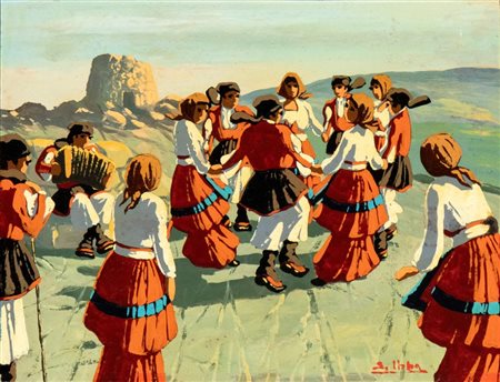 SALVATORE IBBA (Sardegna XX secolo), Danza in costumi tradizionali sardi