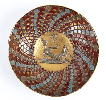 PIETRO MELANDRI (Faenza 1885 - 1976), Coppa con decorazione policroma e figura femminile, Anni '30