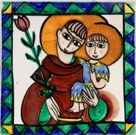MANIFATTURA ICARO RODI, Piccola mattonella con San Francesco 
