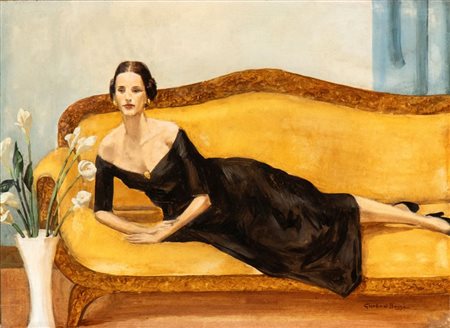 GIOVANNI BUSSA (Torino 1883 - ?), Donna reclinata in abito elegante