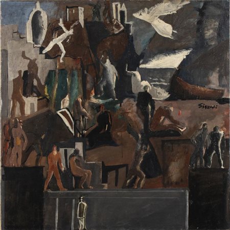 MARIO SIRONI (Sassari 1885 - Milano 1961), Composizione, bozzetto per l'affresco "Le opere e i giorni", 1933 ca.
