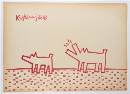 KEITH HARING (Pennsylvania 1958 - New York 1990), "S.T." Dog and Barking Dog, 1988