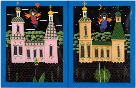 ALEXANDER EVGENIEVICH TUMANOV (1949 - 2013), Lotto composto da due dipinti en pendant: Buonanotte e Buongiorno, 1993