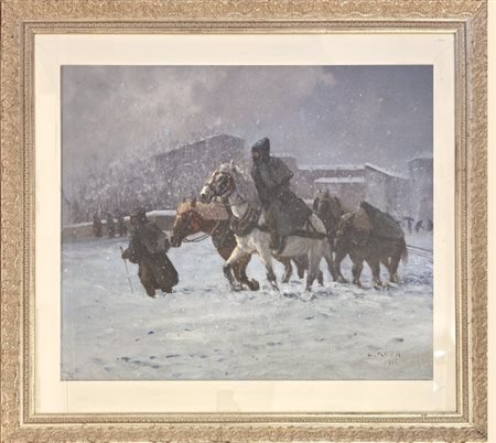 Leonardo Roda, Racconigi (CN) 1868 - Torino 1932, Nevicata in città