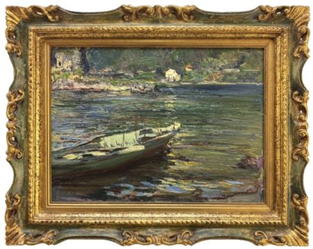 Andrea Tavernier, Torino 1858 - 1932, Paesaggio lacustre