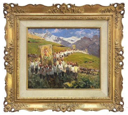 Giovanni Guarlotti, Galliate (NO) 1869 - 1954 Torino, Processione in Val d'Aosta