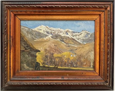 Ernesto Barbero, Torino 1887 - 1936, Paesaggio montano con baita