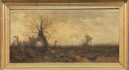 Carlo Piacenza, Torino 1814 - 1887, Paesaggio con figure e alberi
