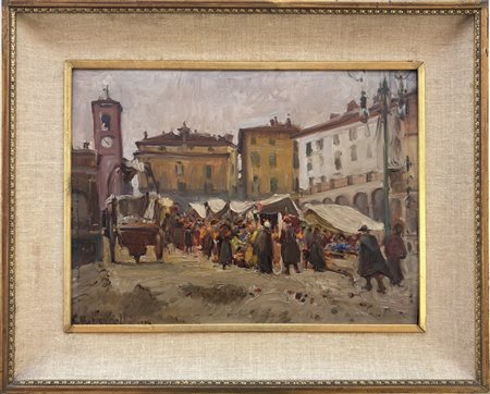 Giulio Romano Vercelli, Marcorengo (TO) 1871 - 1951, Mercato a Saluzzo