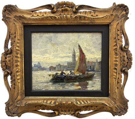 Eugenio Bonivento, Chioggia (VE) 1880 - 1956 Milano, Barche da pesca e San Marco
