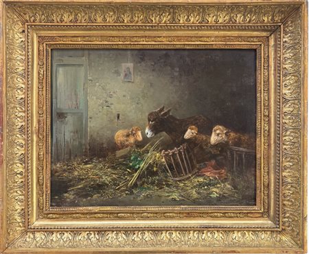 Tito Pellicciotti, Barisciano (AQ) 1871 -1950, Interno di Stalla