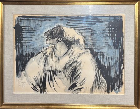 Domenico  Purificato (1915 - 1984) 
Pulcinella 
Litografia colorata a mano 48 x 68 cm
