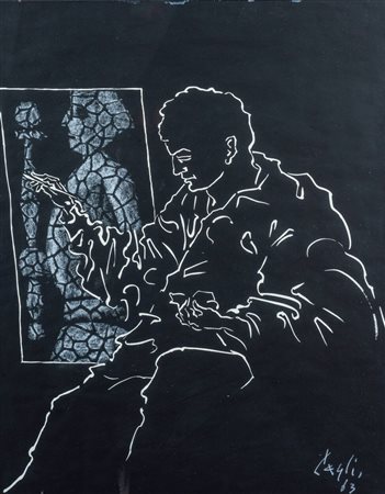 Corrado Cagli (1910 - 1976) 
Il pittore al cavalletto 1963
Serigrafia, pastello grasso 48 x 37 cm