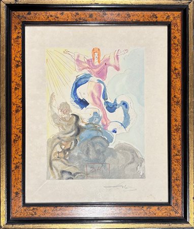 Salvador Dalì (1904 - 1989) 
La prima sfera - Paradiso - III canto - La Divina Commedia 1960
xilografia a colori foglio 33 x 26,2 cm