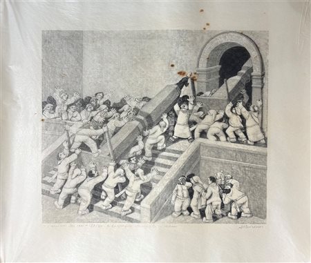 Alberico Morena (1926 - 2014) 
L'arrivo dei ceri 1946
xilografia su carta 49 x 45 cm