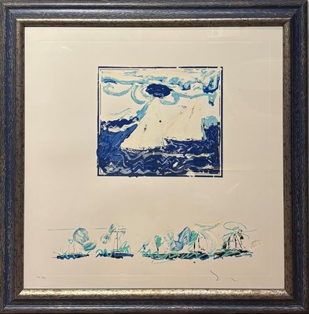 Mario Schifano (1934 - 1998) 
Regatta 
serigrafia materica a smalto su carta 70 x 70 cm