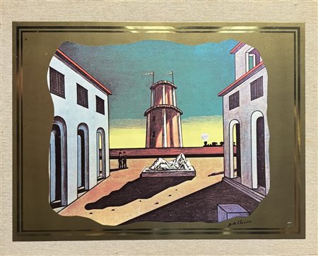 Giorgio De Chirico (1888 - 1978) 
Piazza d'Italia 
lastra su ottone 24,5 x 33 cm
