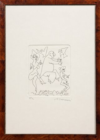 Mino Maccari (1898 - 1989) 
Composizione con personaggi 
litografia 19,5 x 16 cm