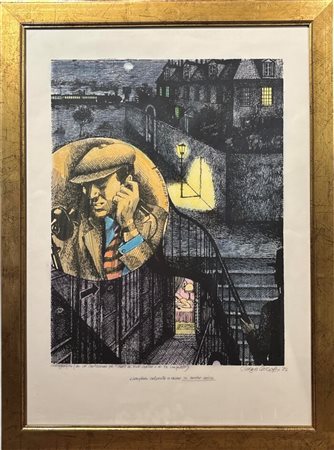 Sergio Ceccotti (1935 - ) 
La morte di Nick Carter 1987
serigrafia colorata a mano 69 x 49 cm