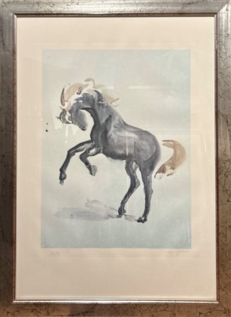 Aldo Pagliacci (1913 - 1991) 
Due litografie raffiguranti cavalli 
serigrafia 70 x 50 cm