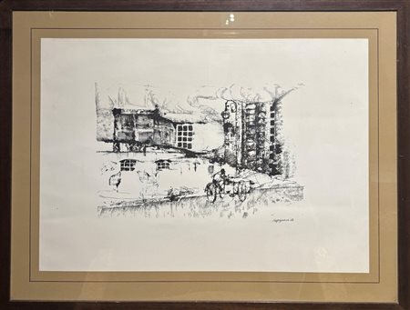 Renzo Vespignani (1924 - 2001) 
Uomo in bicicletta 1964
litografia 50 x 72 cm