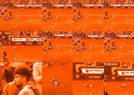 Clint  McDowell (Italia, 1975 - ) 
Roland Garros 2025 - Alcaraz vs Sinner 
 Sheet Size 21 x 29,7 cm / Image size: 18,49 x 28 cm