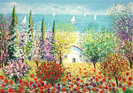 ANTONIO IALENTI Campobasso 12/07/1937 Casa sul mare serigrafia su tela cm....