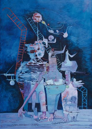 MARIO PERSICO Napoli 1930 Figure per il grande circo, 1980 olio su tela cm....