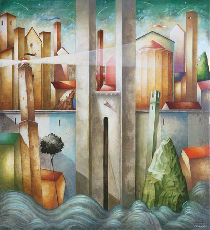 PAOLO GRIMALDI Trieste 20/01/1959 Incontro Onirico, 1997 tempera, olio e oro...