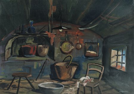 WILLIAM NUZZO Reggio Calabria 19/06/1930 Interno olio su tela cm. 50x70 firma...