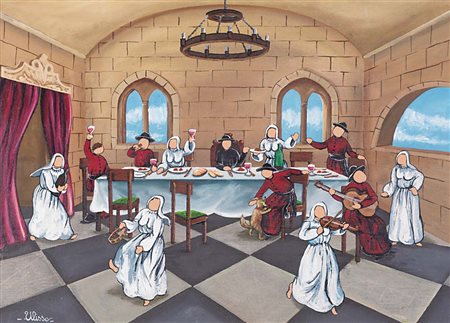 ULISSE Osimo (An) 21/06/1957 Il brindisi, 2003 olio su tavola cm. 50x70,...