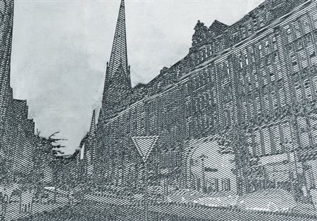 LEONIDA DE FILIPPI Milano 17/04/1969 Paesaggio urbano inchiostro e foglia...